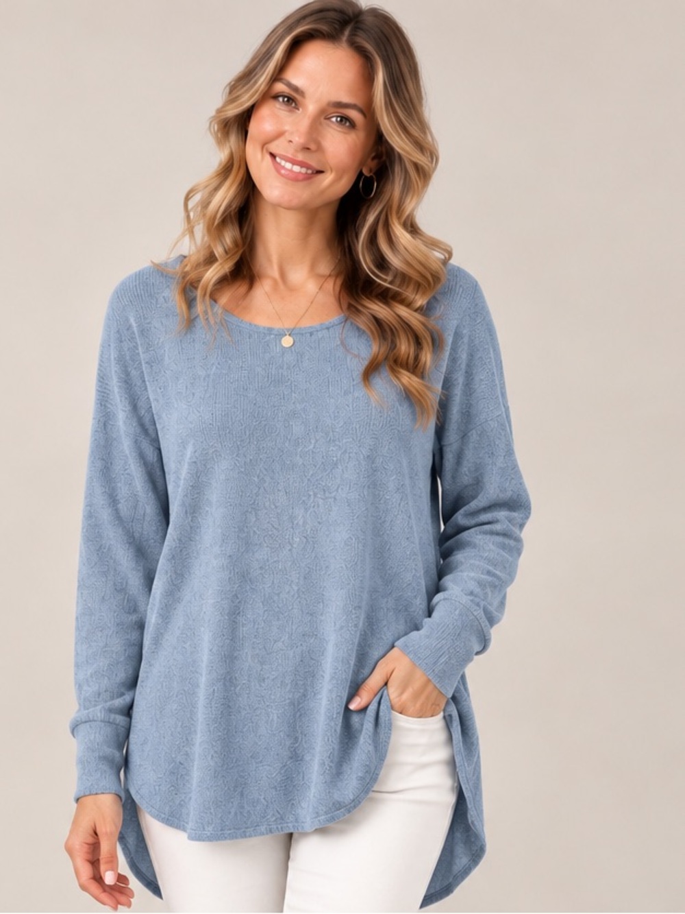 MICHAEL Michael Kors Blue Gray High Low Tunic Sweater L